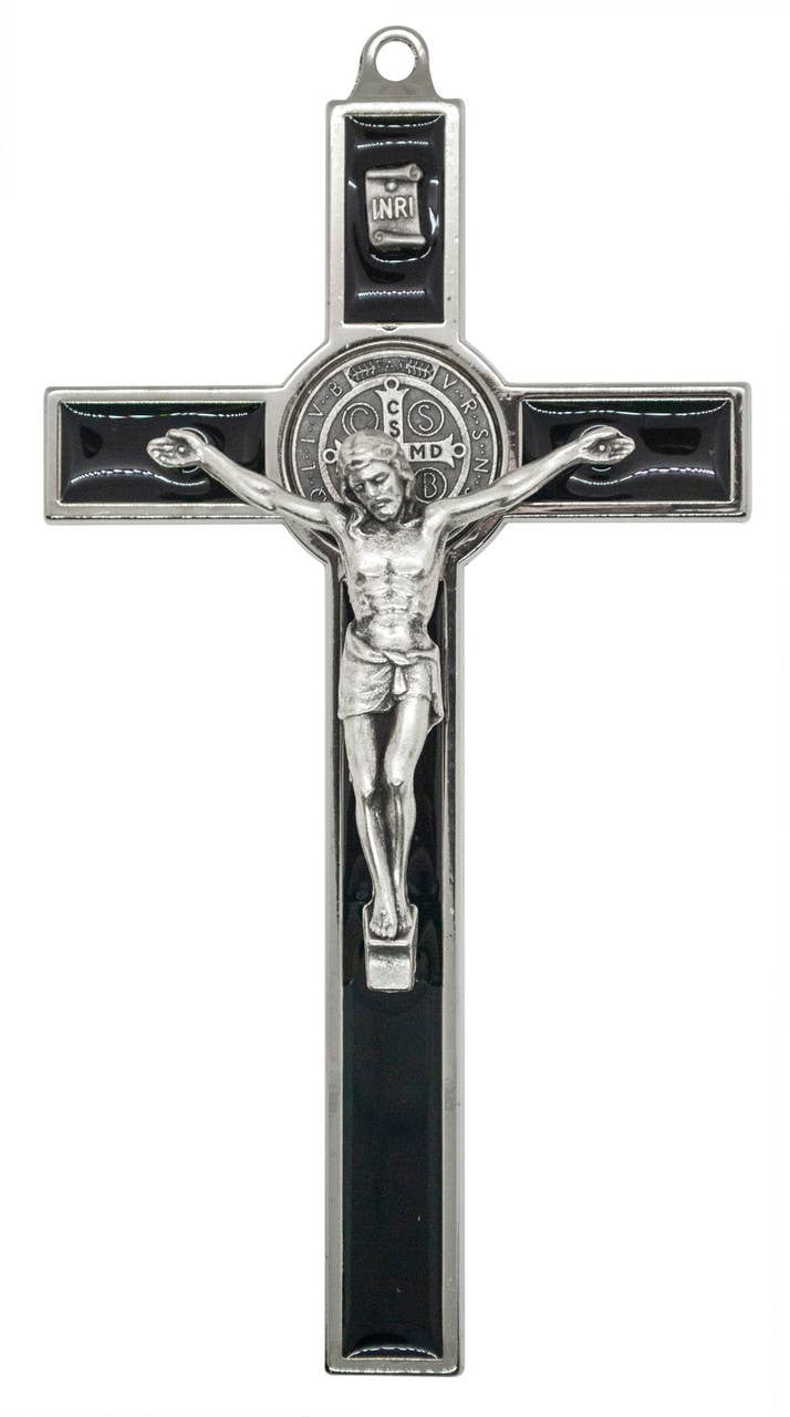 5.25" Silver-Tone St. Benedict Crucifix with Colored Enamel