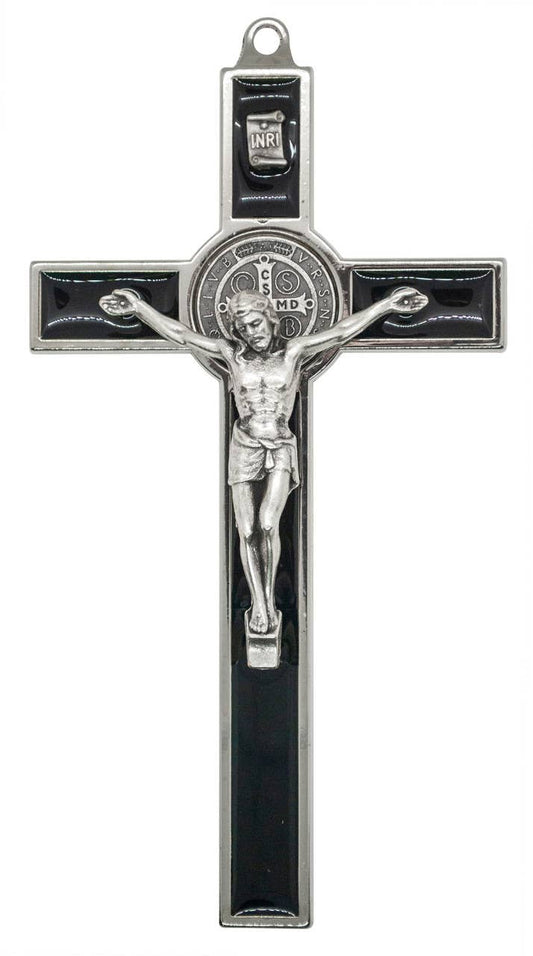5.25" Silver-Tone St. Benedict Crucifix with Colored Enamel