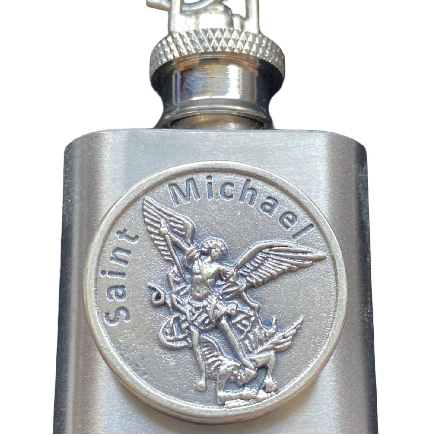 Saint Michael Token Holy Water Flask SS w/ Keychain   1 oz