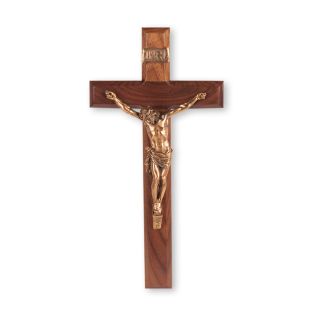 12" Walnut Crucifix with Museum Gold Corpus
