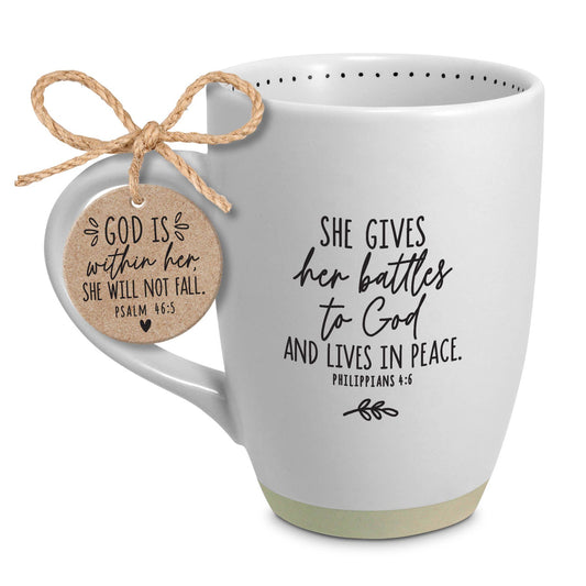 LCP Coffee Mug She Gives Battles To God 17Oz