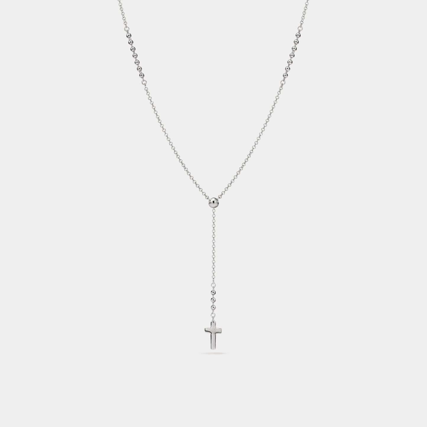 Tiny Small Cross Bead Drop Y Necklace in 925 Sterling Silver