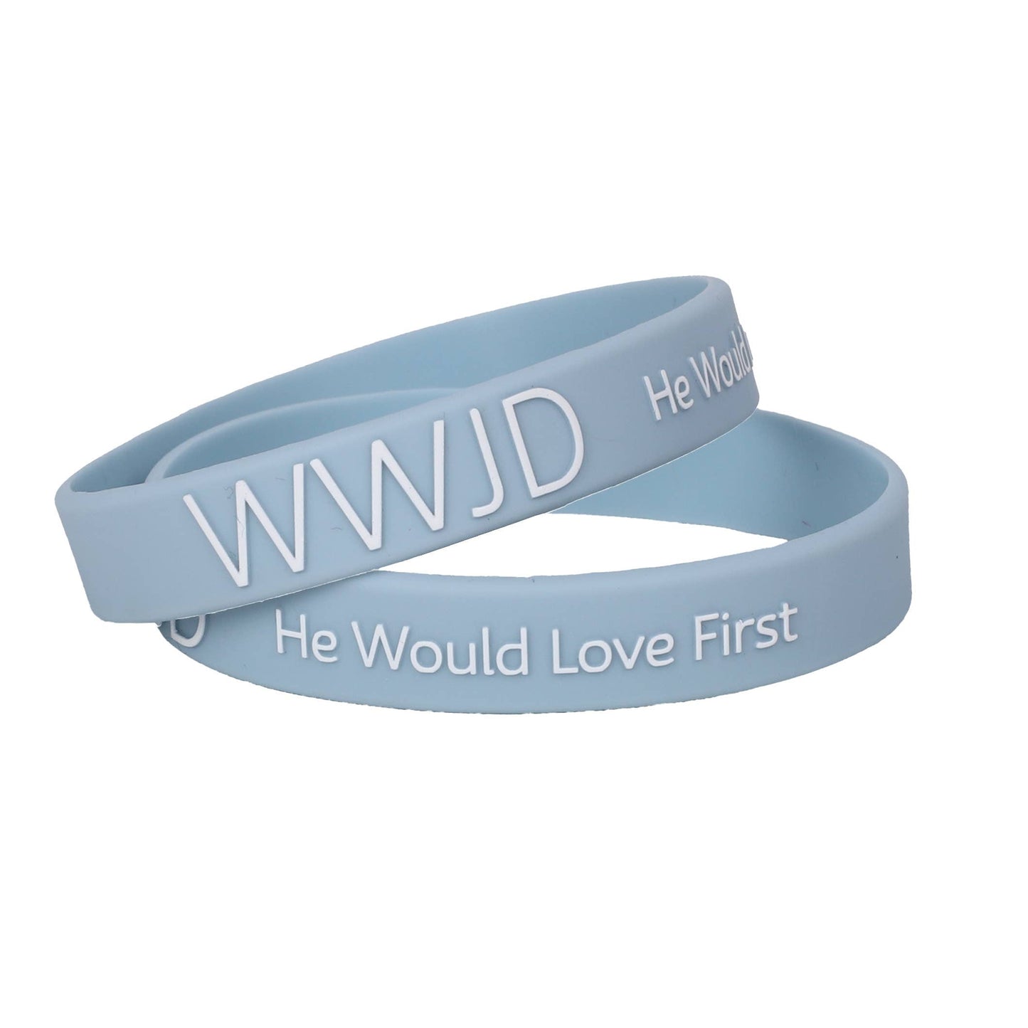 Silicone Bracelet - WWJD He Would Love First - Lt Blue - Pk12