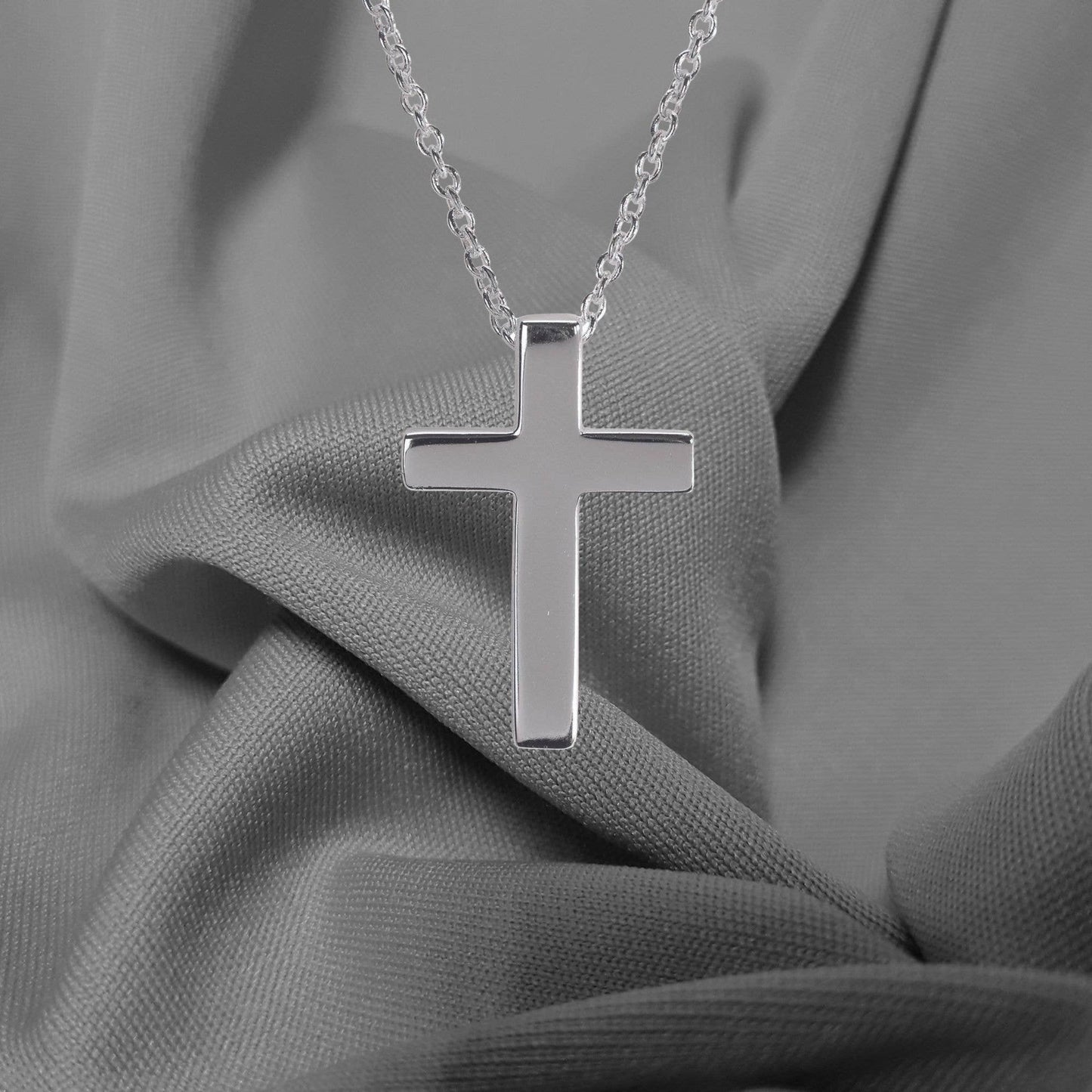 Silver Plated CZ Mini Thin Box Cross Necklace