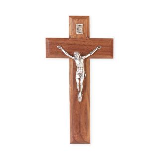 8" Walnut Crucifix with Antiqued Fine Pewter Corpus