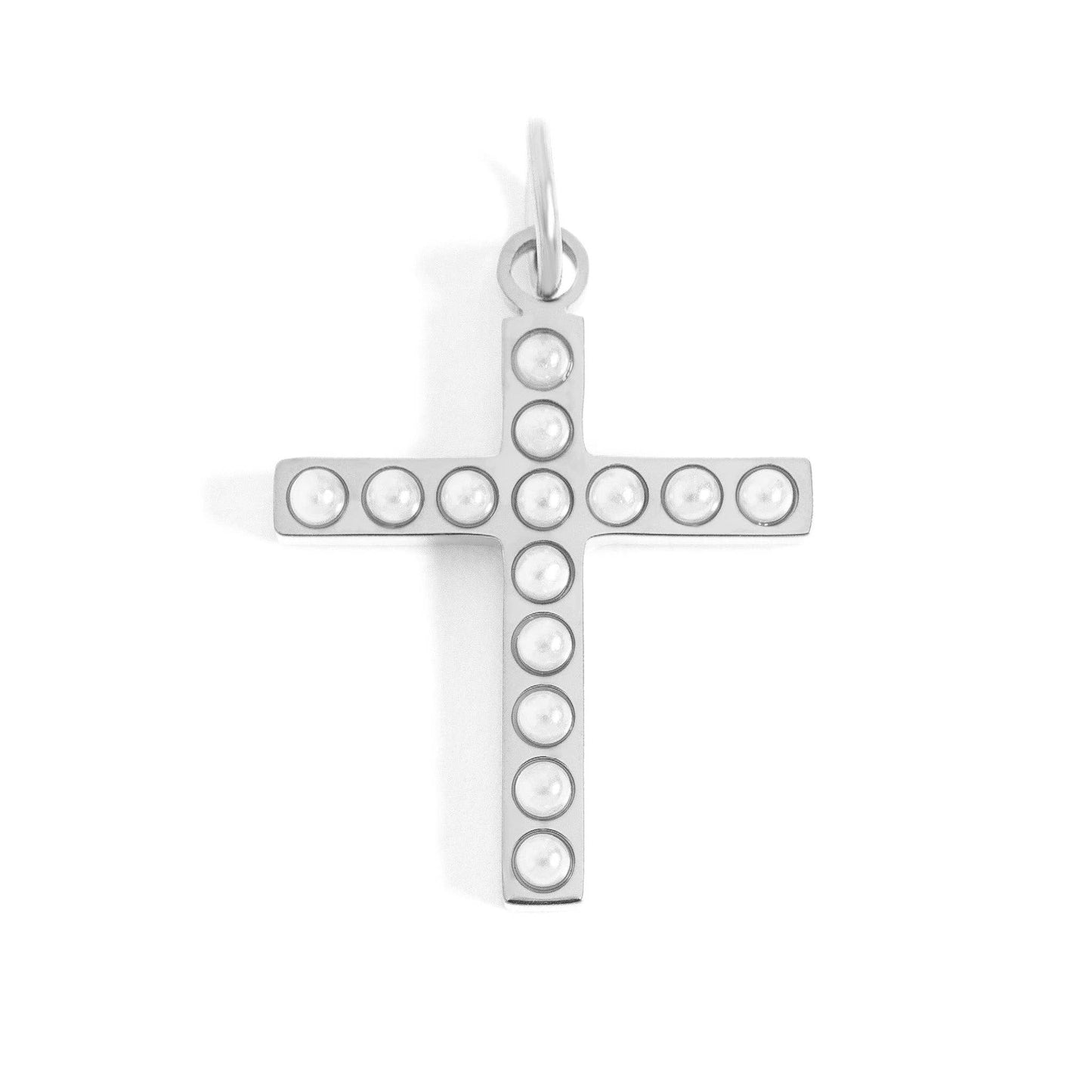 18K Gold PVD Stainless Steel Pearl Beaded Cross Charm