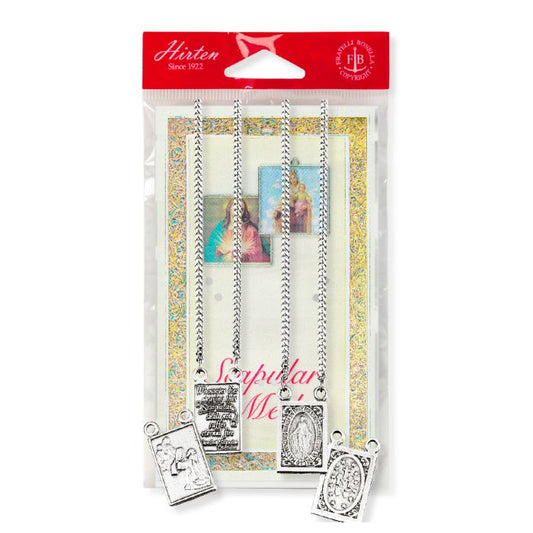 7/8" Genuine Pewter Scapular with Miraculous Medal on 2 18" Chains. Carded