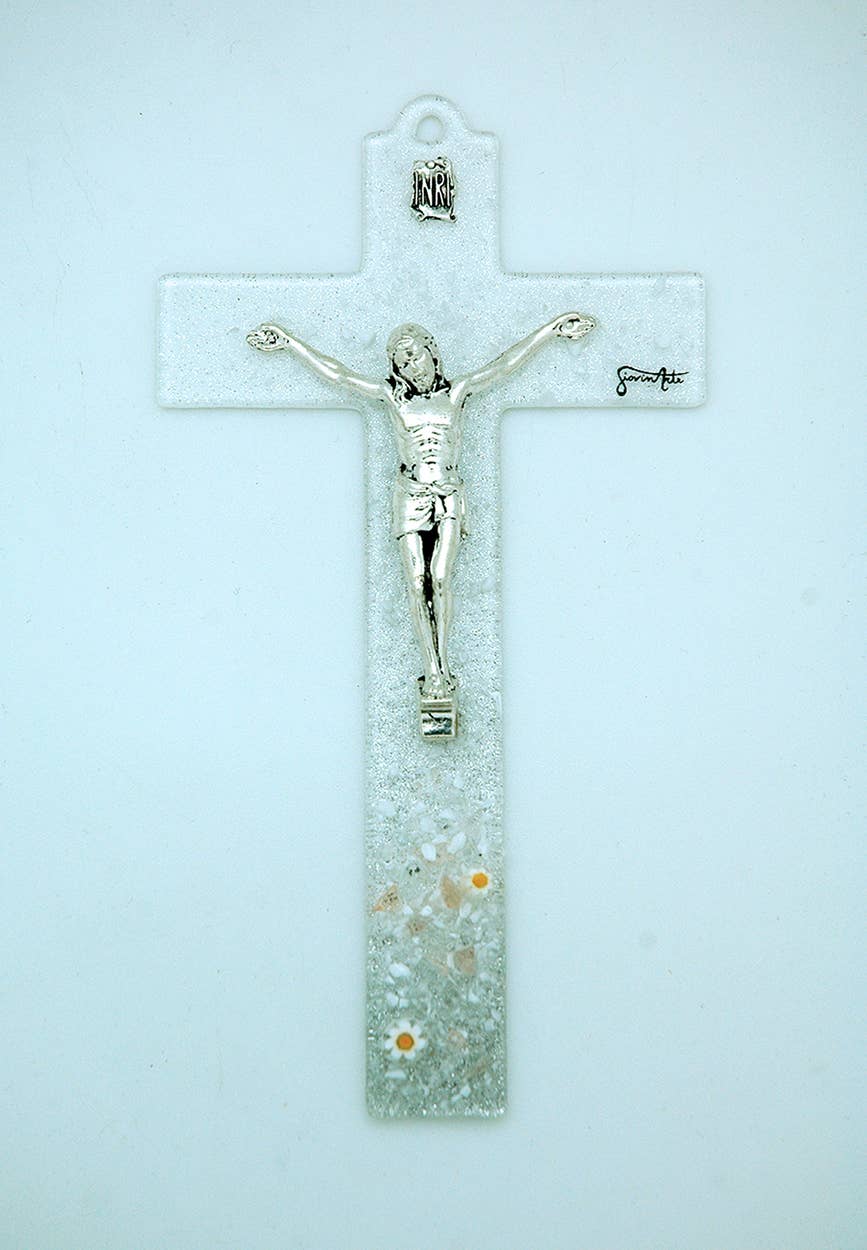 Italian Murano Glass Daisy Crucifix Wall Accent