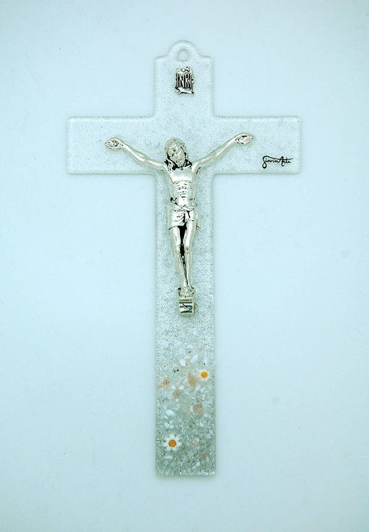 Italian Murano Glass Daisy Crucifix Wall Accent