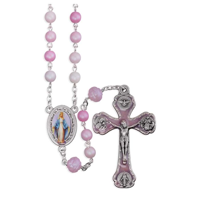 6mm Madre Perla Frosted Pink Rosary