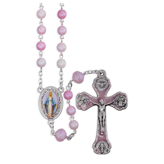 6mm Madre Perla Frosted Pink Rosary