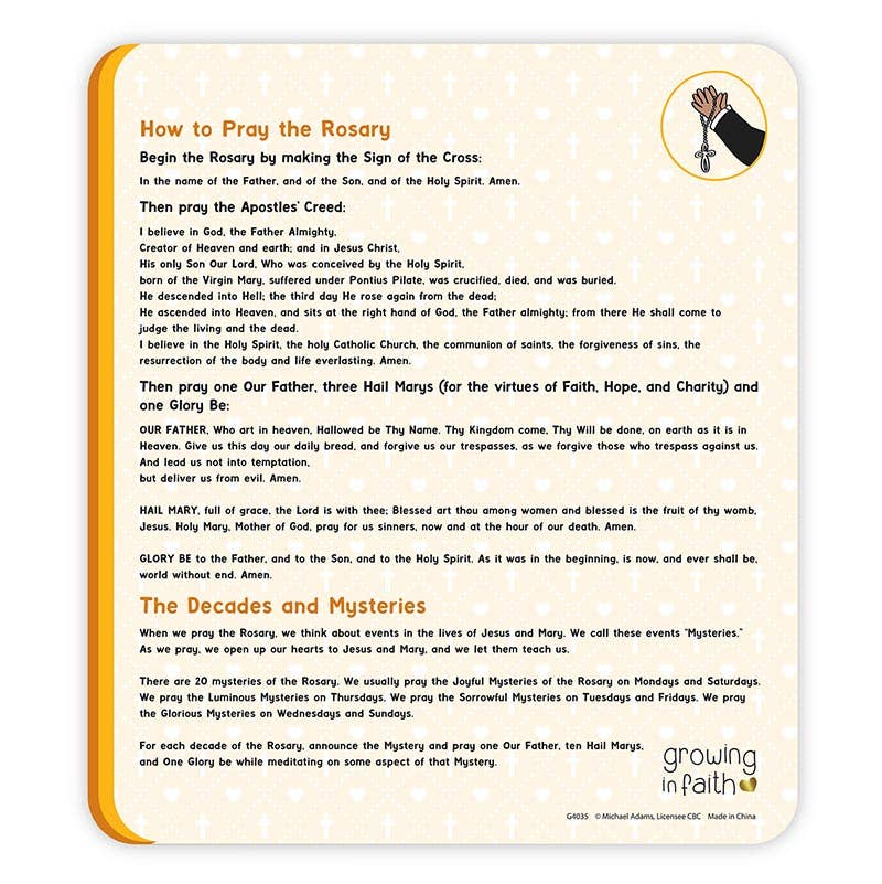 Mysteries of the Rosary Learning Chart