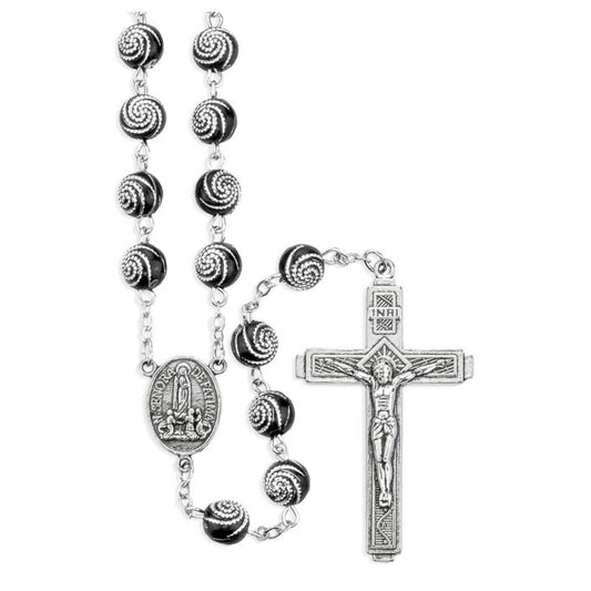 8mm Black and Silver Rosary