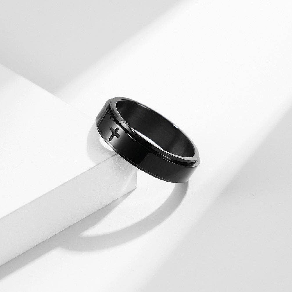 Black Stainless 6mm Cross Spinner Ring