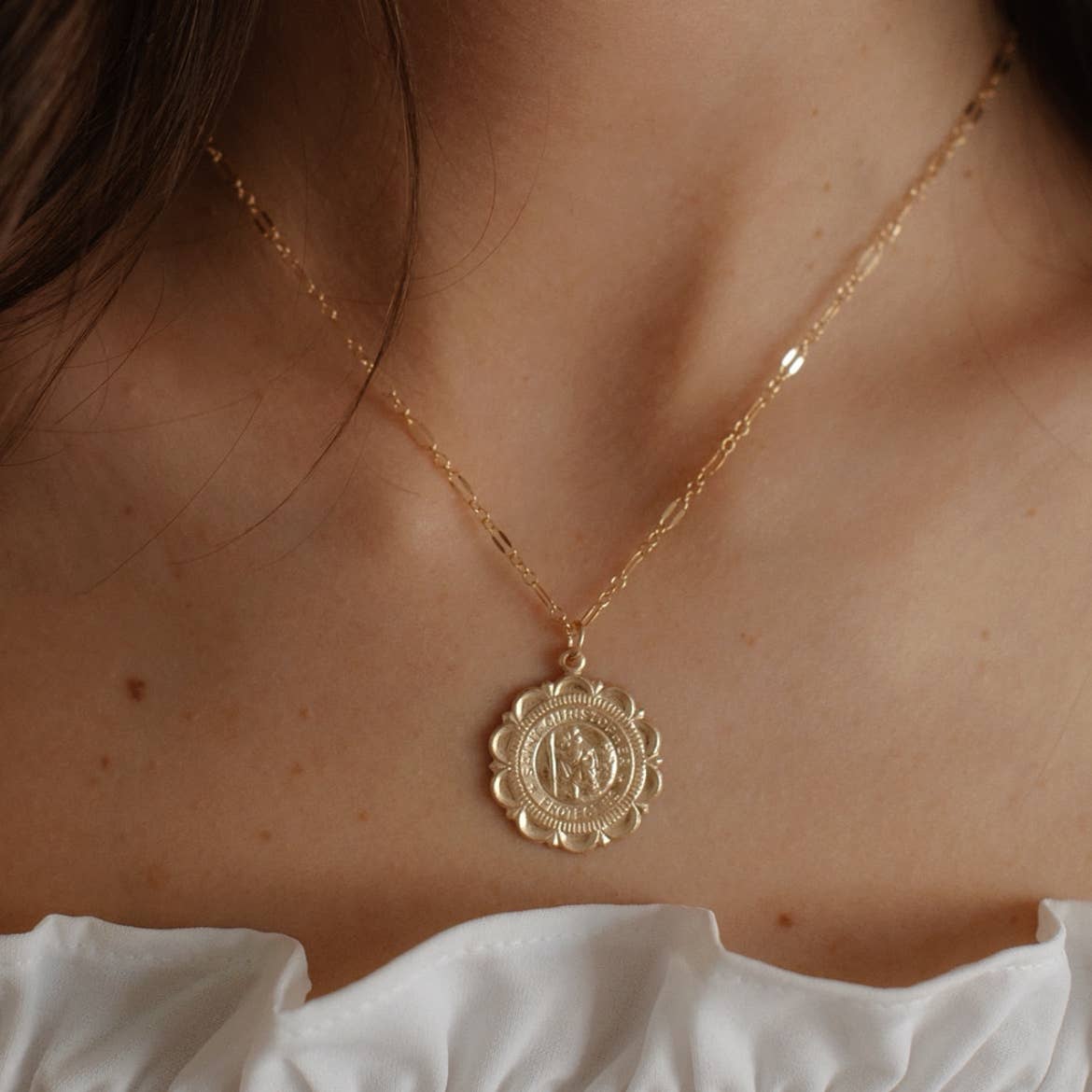 Traveler Saint Christopher Religious Necklace Gold Filled
