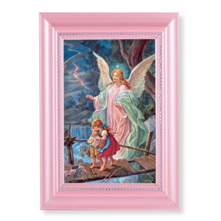 5 1/2" x 7" Pearlized Pink Frame with a Guardian Angel Print