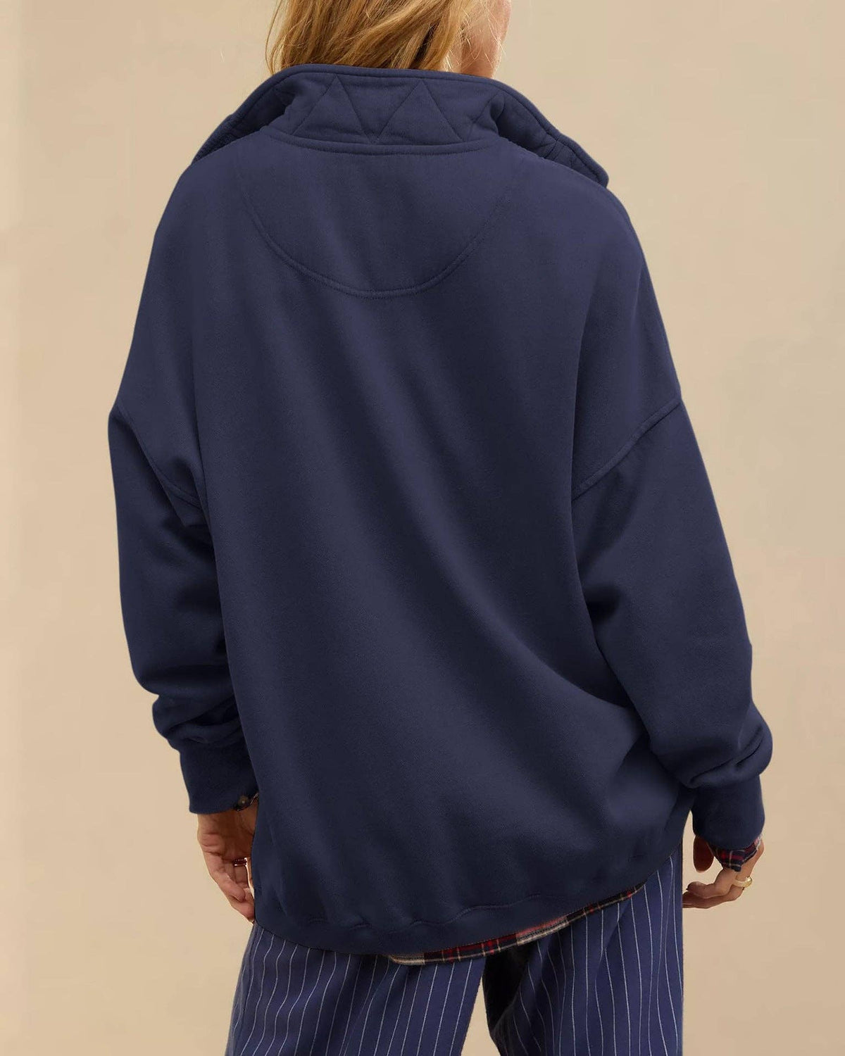 Solid Fleece Sweatshirt Casual Oversized Snap Collar