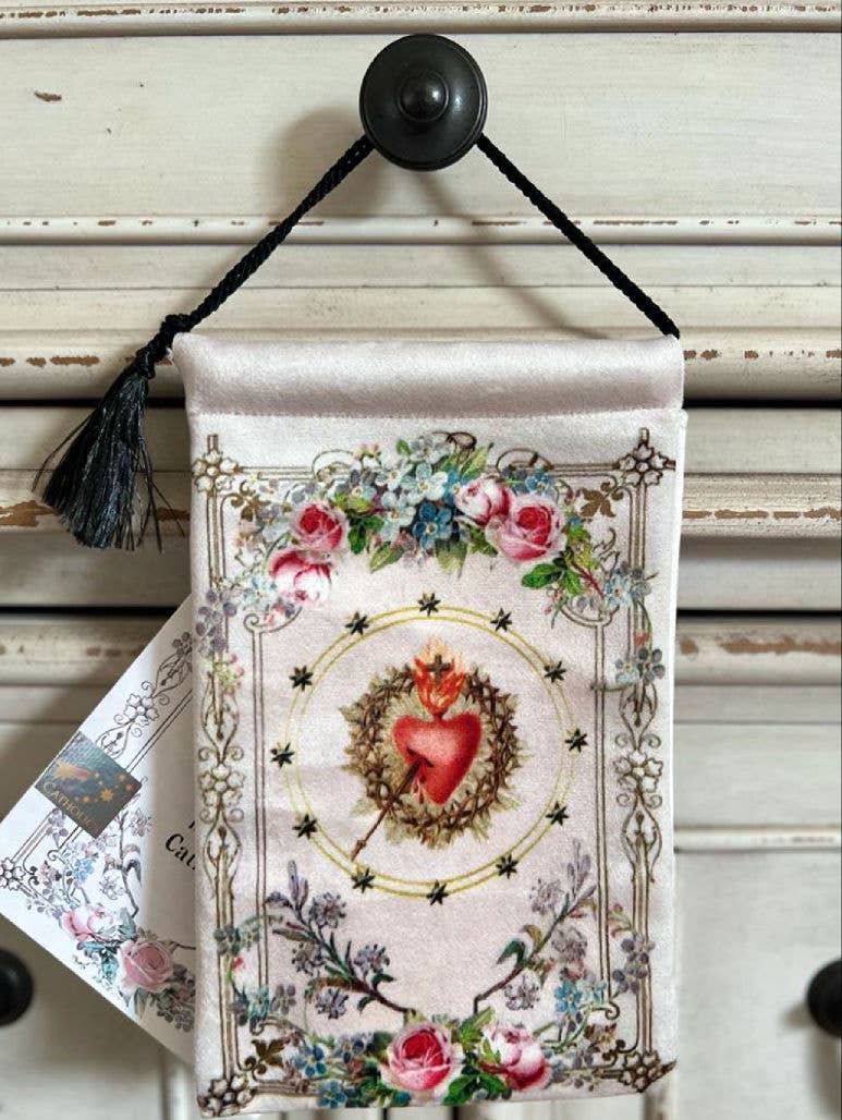 VINTAGE HEARTS Blessing CarrierPouch JESUS HEART MARYS CROWN
