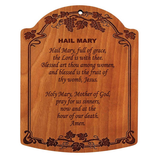 8"W x 10"H Hail Mary Carved Wood Plaque