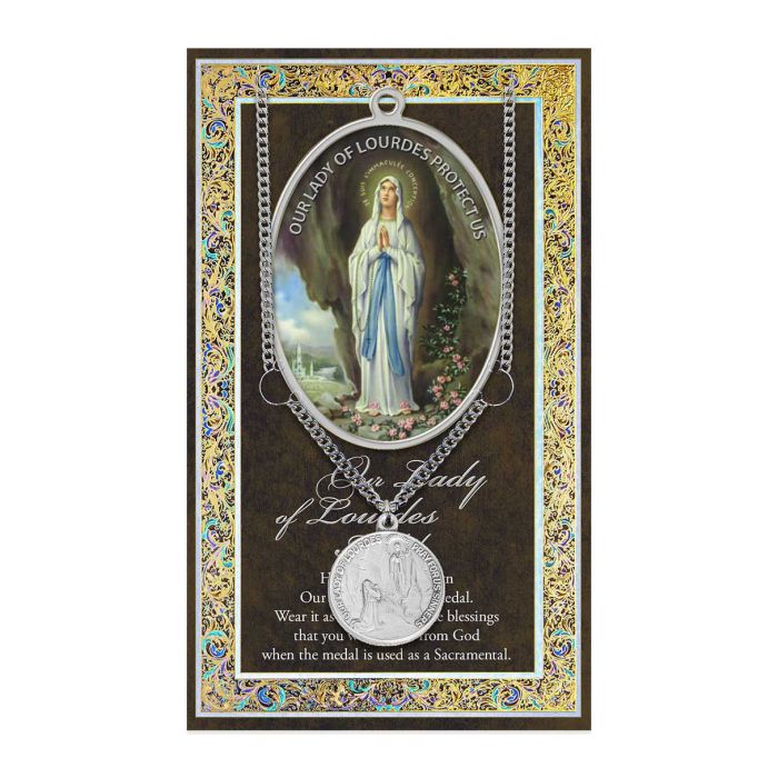 Our Lady of Lourdes Pewter Medal Necklace