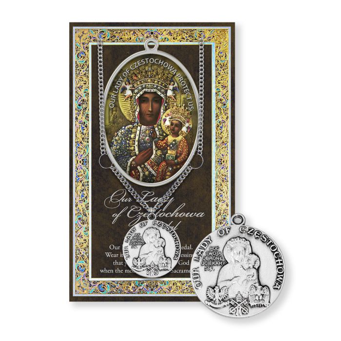 Our Lady of Czestochowa Pewter Medal Necklace