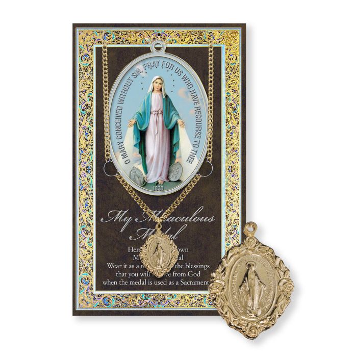 Miraculous - Gold Plated Medal on a 18" Chain with Biography and Picture Folder