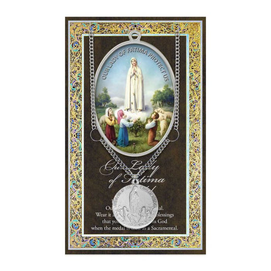 Our Lady of Fatima Pewter Medal Necklace