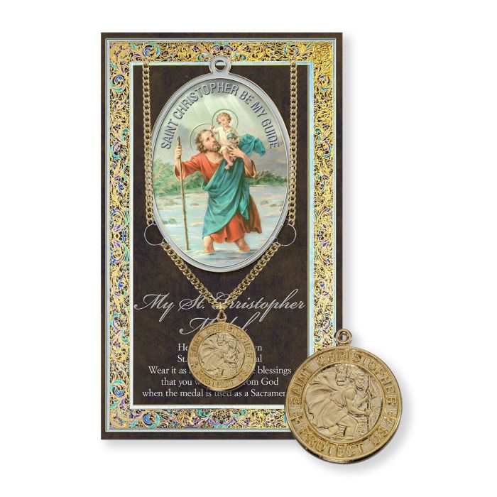 1" Round Pewter St. Christopher Medal Gold Plated