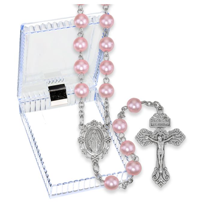 Pink Glass Pearl Rosary