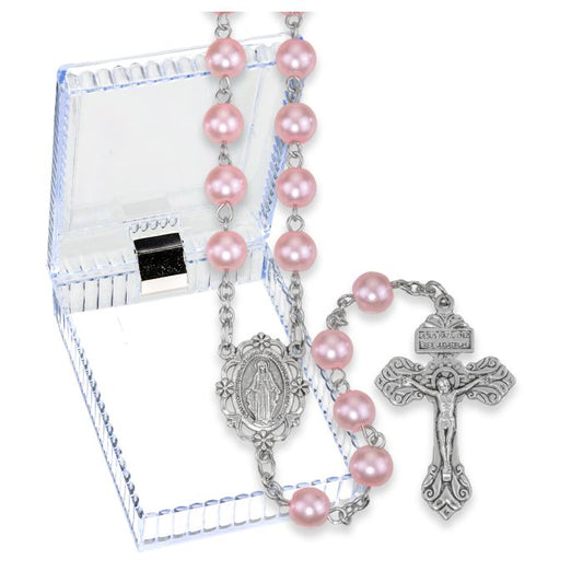 Frosted Pink Glass Rosary Beads