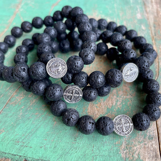 St. Benedict Lava Bead Bracelet