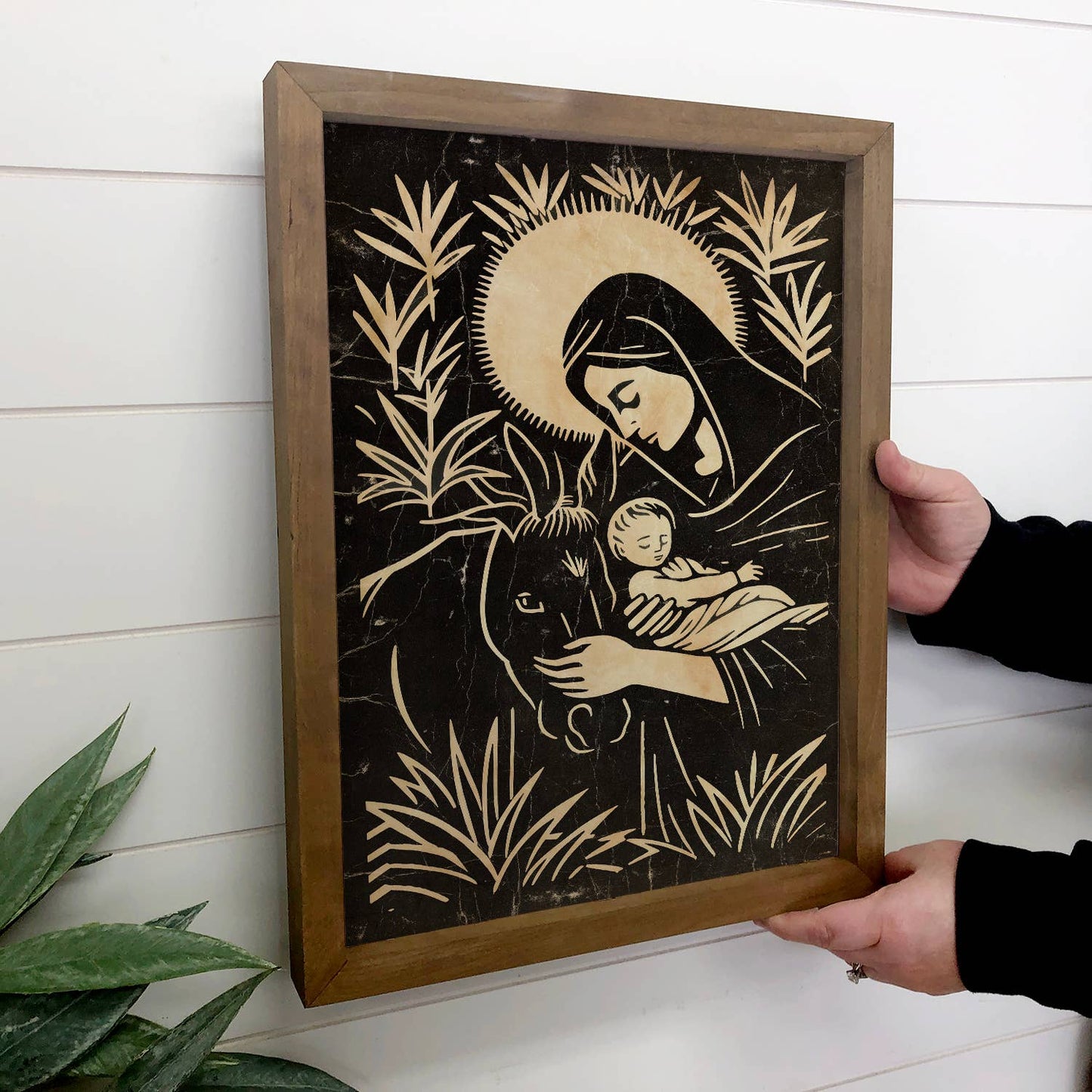Mary and Baby Jesus Linocut - Christmas Decor - Mantle Art