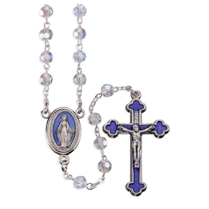 Aurora Crystal Tin Cut Bead Rosary Blue