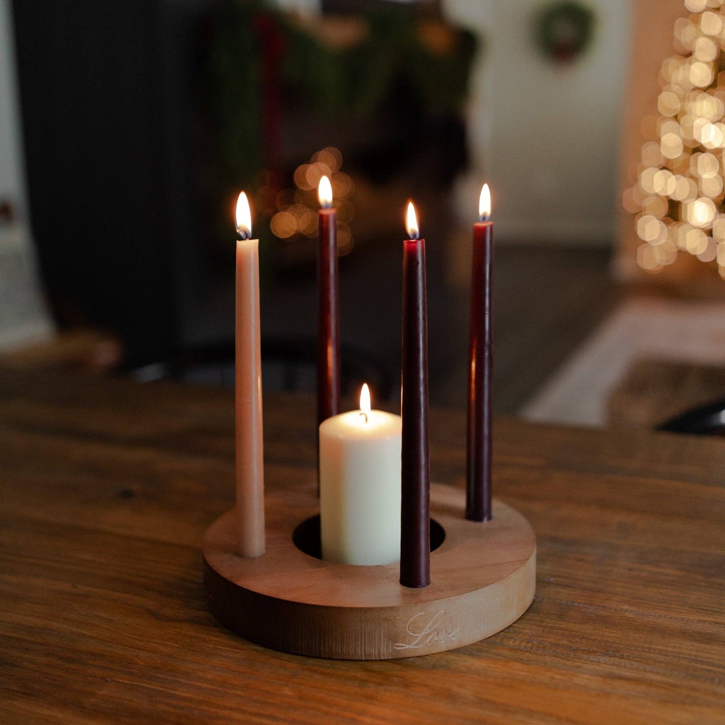 Engraved Wood Advent Candle Ring