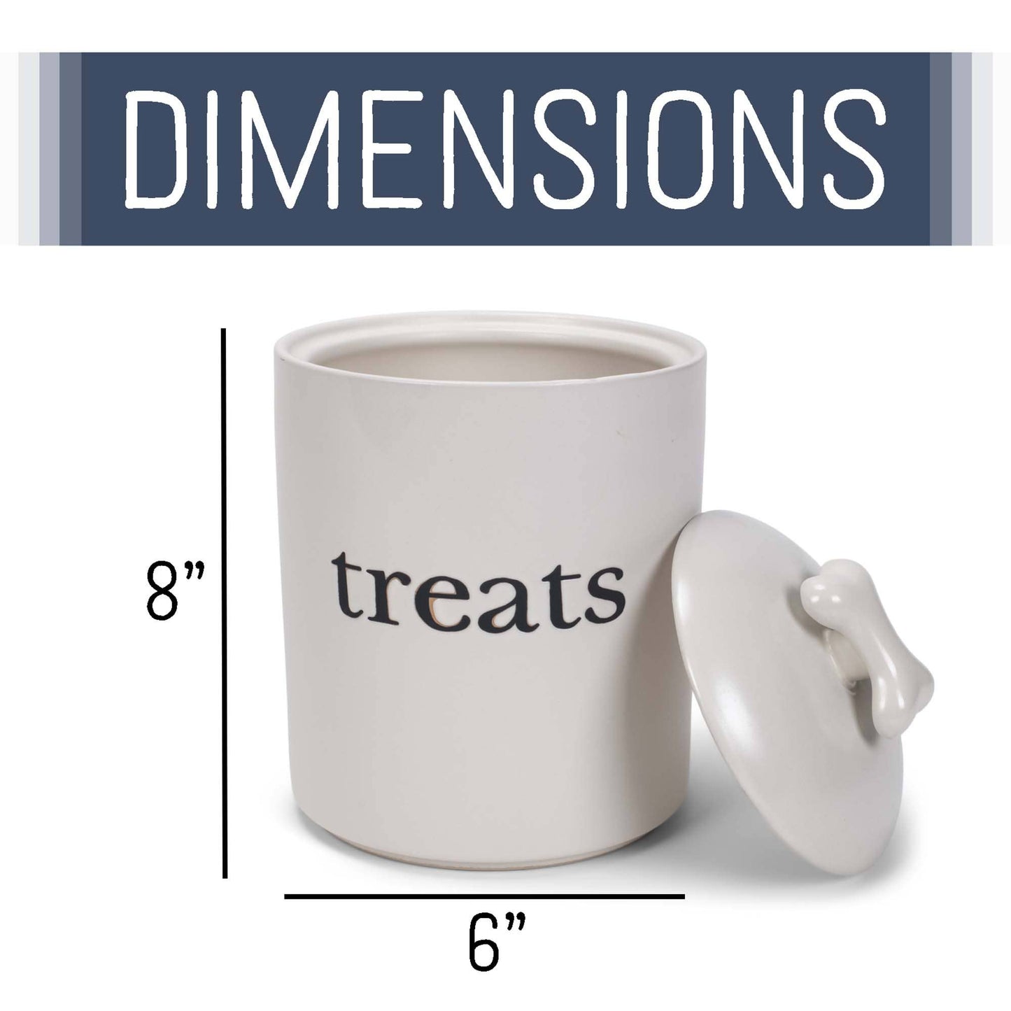 Treats White 8 x 6 Ceramic Pet Treats Canister 8 inch