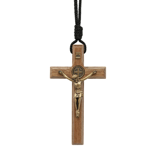 St. Benedict Wooden Crucifix Necklace  