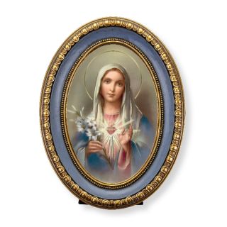 5 1/2" x 7 1/2" Oval Gold-Leaf Frame with a Immaculate Heart of Mary Print-P65