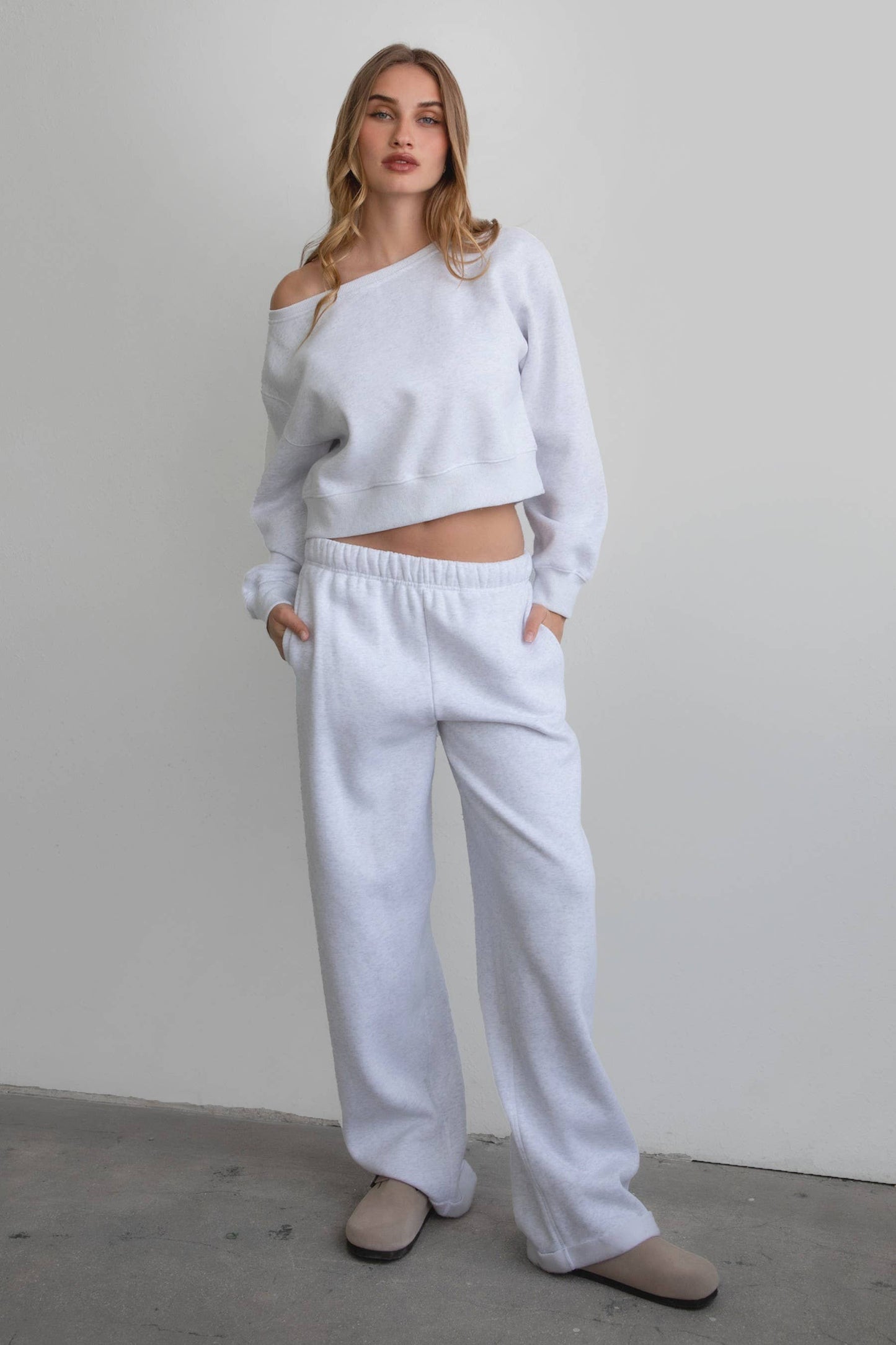 LANI Cloud Fleece Wide Leg Sweatpants Stretch Waist & Pocket