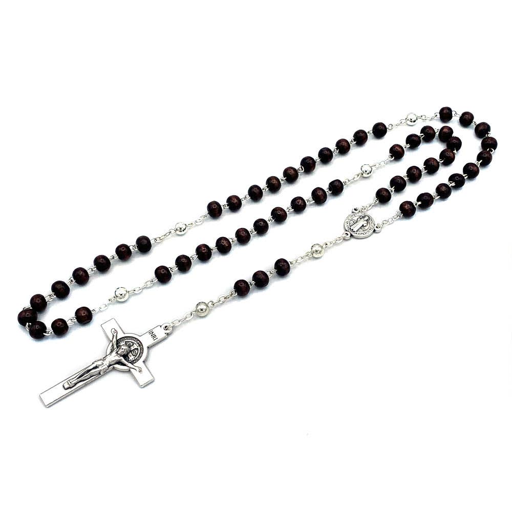 St. Benedict Brown Wood Rosary