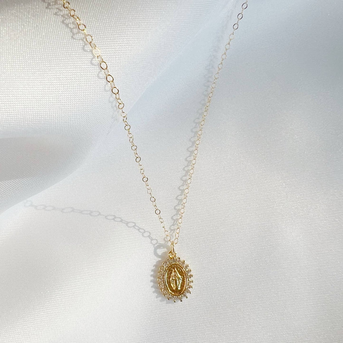 Blessed Mother Virgin Mary Religious Necklace Gold Filled
