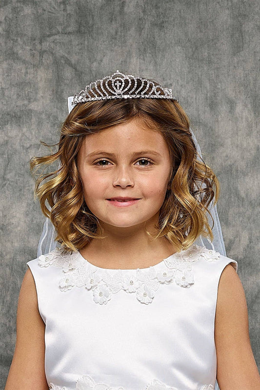 Scalloped Cross Tiara Rhinestone Veil