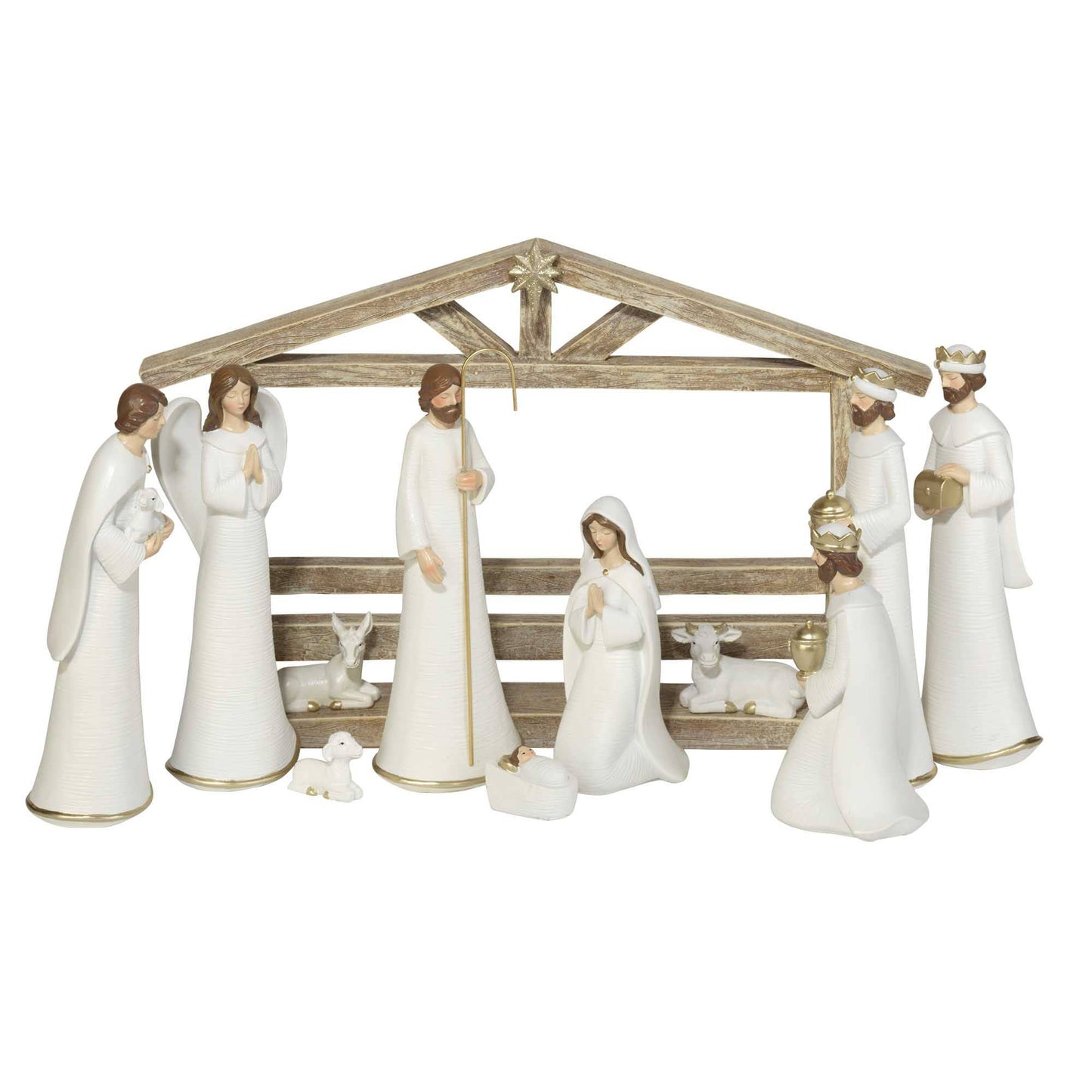 11 Piece White Nativity Set with Chreche