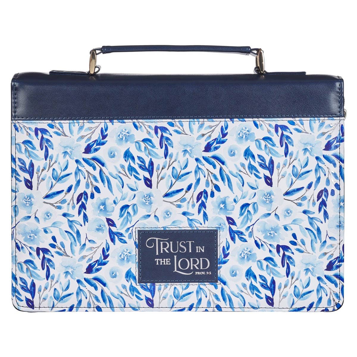 Bible Cover Fashion Blue Floral Trust Prov. 3:5 L