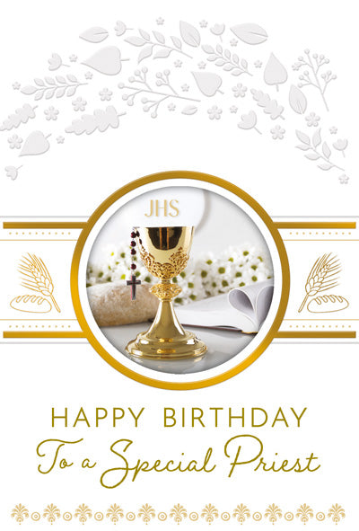 Priest Birthday - 4 5/8 X 6 3/4 - Gold & Pearl Decoration & Embossed