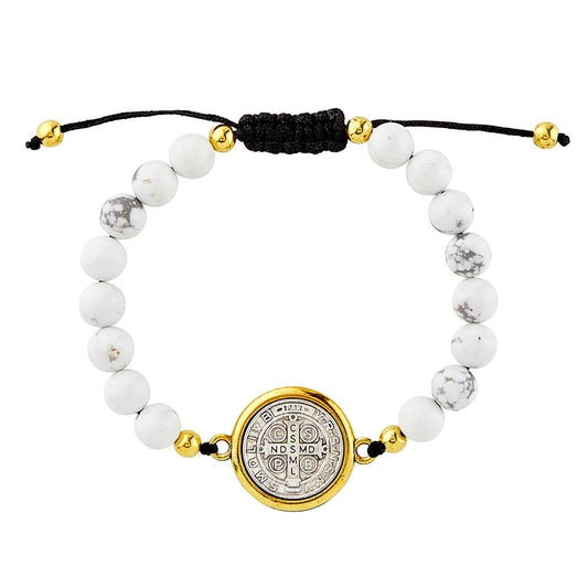 Saint Benedict Bracelet 8mm White Marbled Beads