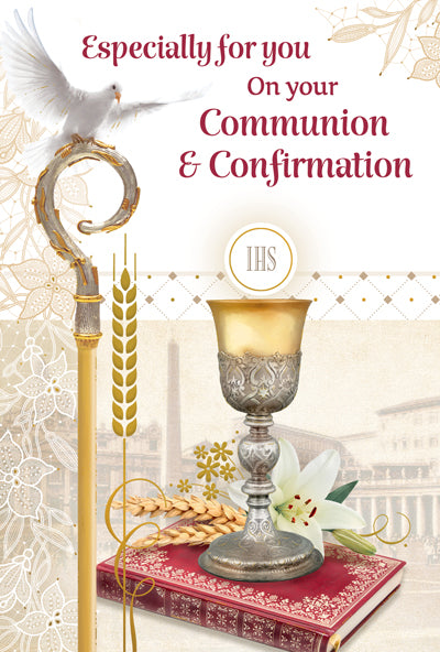 Communion/Confirmation Both Sacraments - 4 5/8 X 6 3/4 - Gold Foil Decoration & Embossed