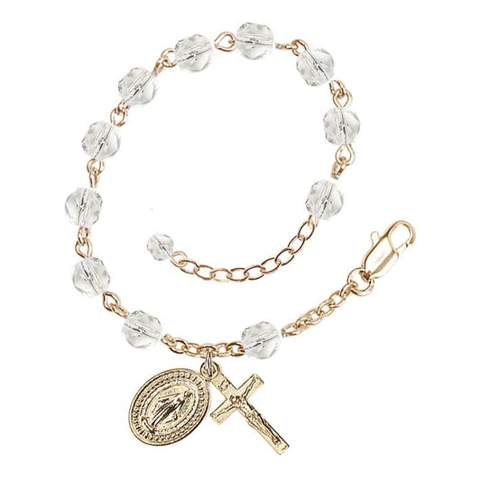 Crystal Birthstone Rosary Bracelet 6MM Gold Plated