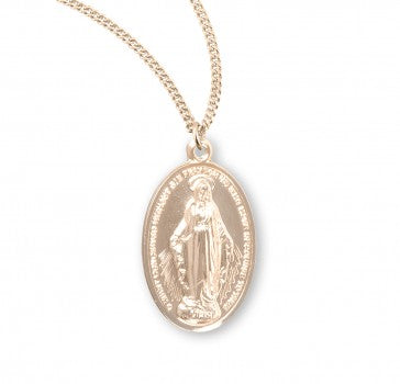 16kt Gold Over Sterling Silver Oval Miraculous Medal 18" Chain