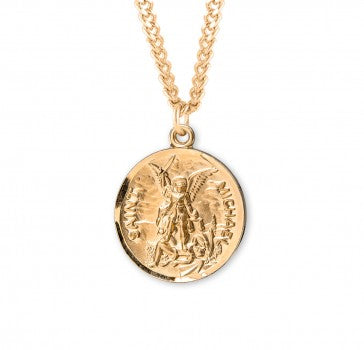 16kt Gold Over Sterling Silver St Michael w/Prayer Back w/24" Ch-Bxd