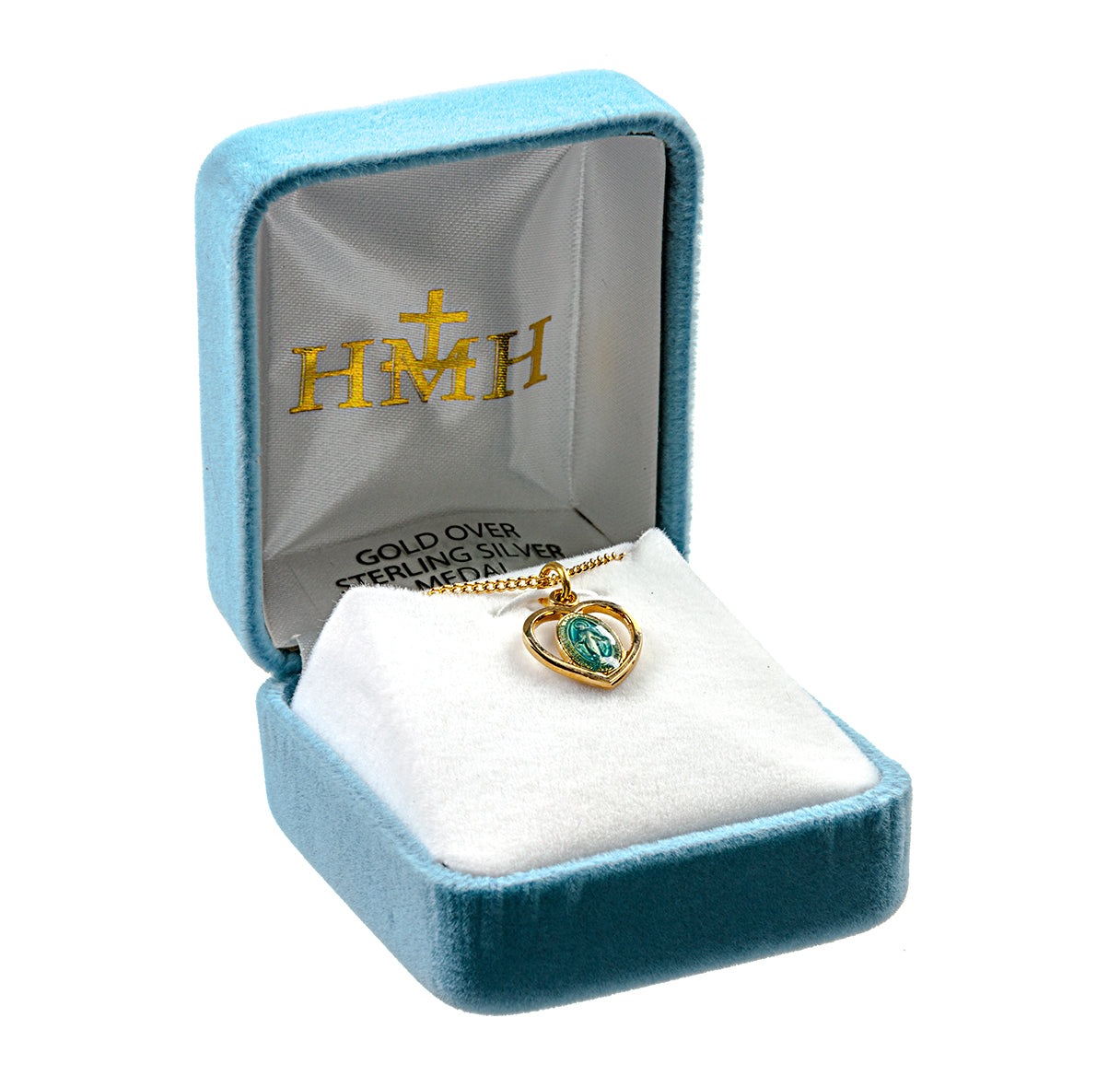 16kt Gold Over Sterling Silver Miraculous Medal w/ Blue Epoxy